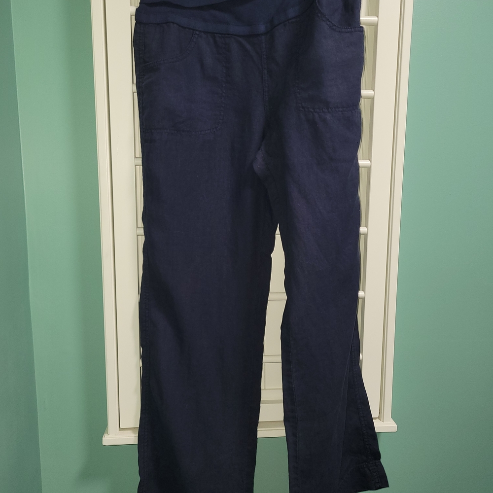 Athleta Navy Blue Linen Wide-legged Pants. Size 6